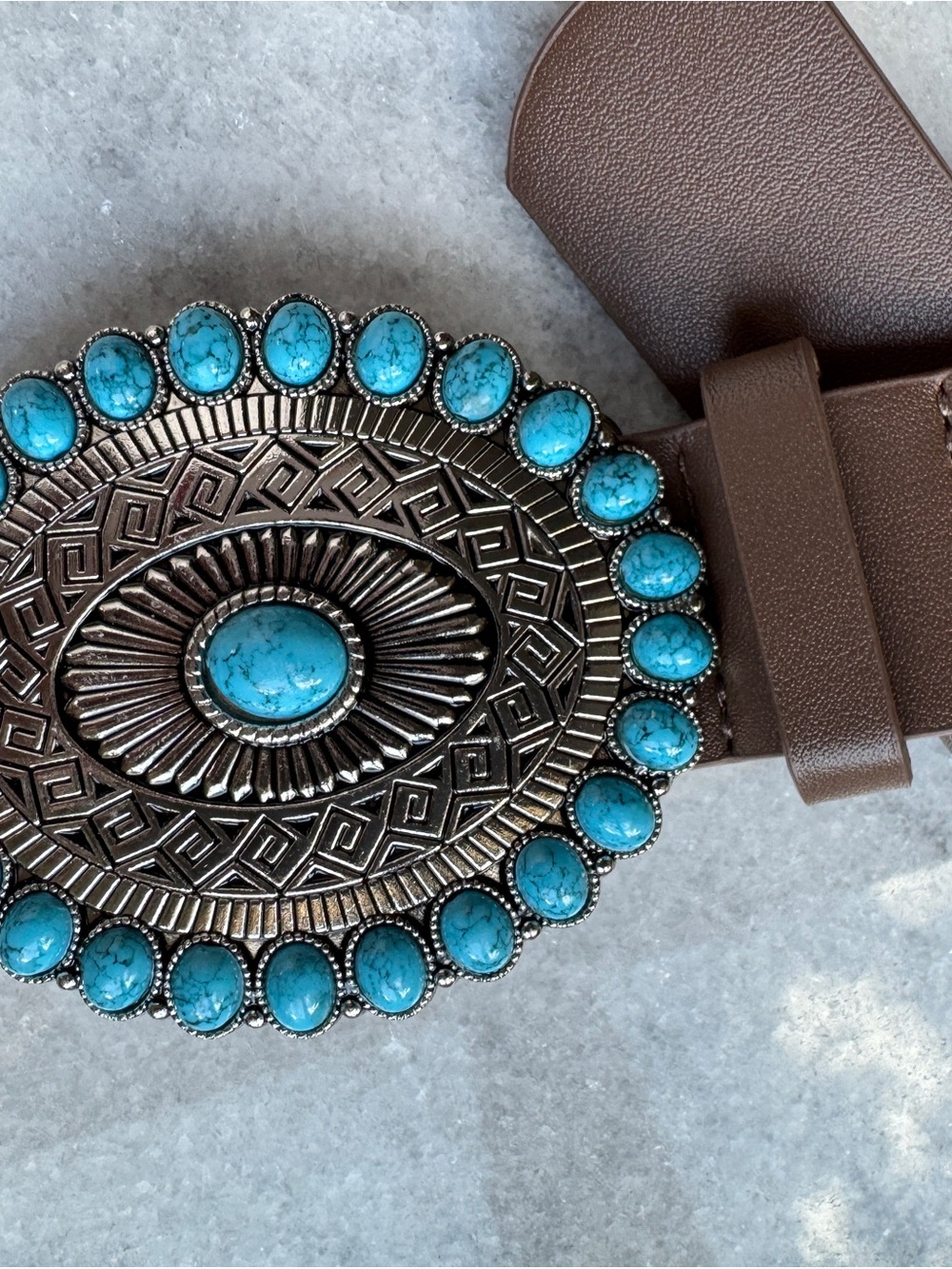 Turquoise Silver Brown Southwest Western Cowboy Belt Brand New